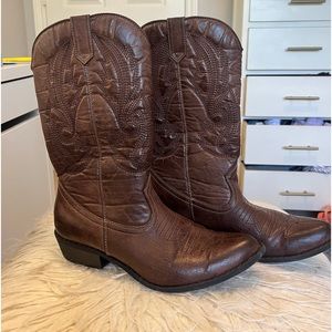 Brown leather cowboy boots